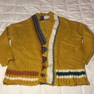 Buckle BKE Mustard Yellow with Stripes Open Cardigan Sweater